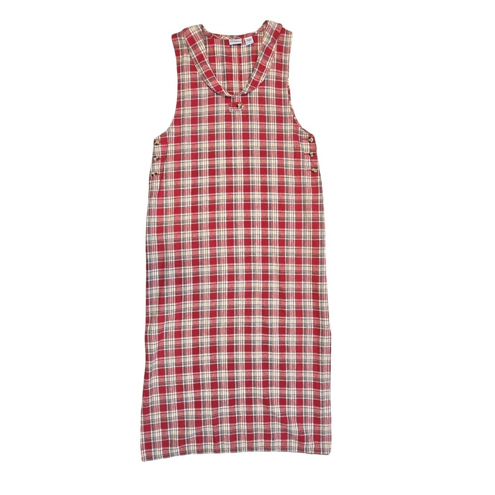 VTG 90s Linen cotton plaid gingham maxi dress / LG / grannycore, cottage, grunge